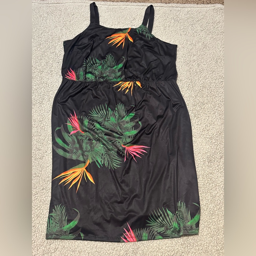 Ashro Black Tropical Print Midi Dress
